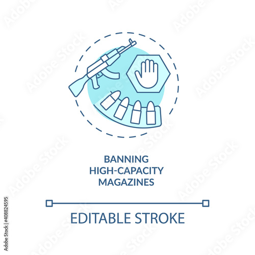 Ban high capacity magazine turquoise concept icon. US weapon regulation. Restrict firearm ownership. Gun control idea thin line illustration. Vector isolated outline RGB color drawing. Editable stroke