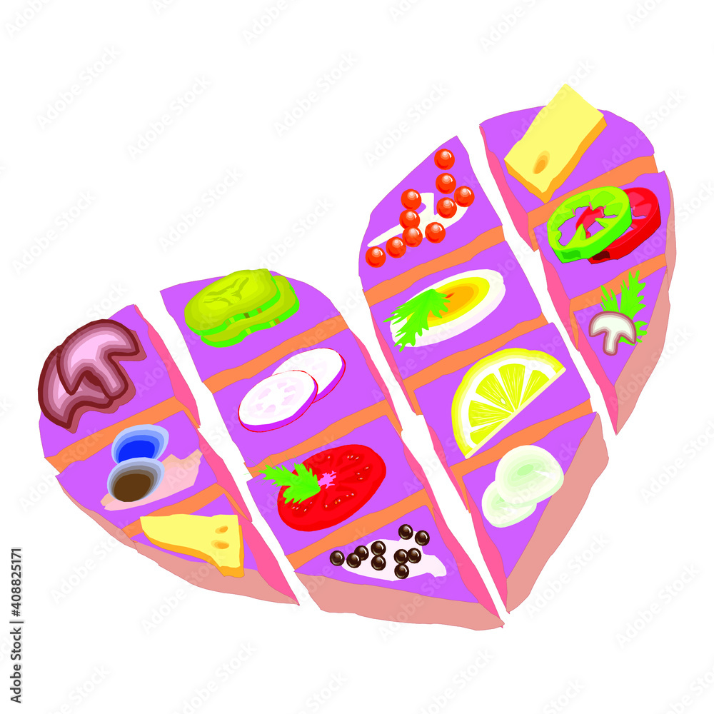 Heart shaped pizza with vegetable plant. Heart shaped pizza with vegetable plant.