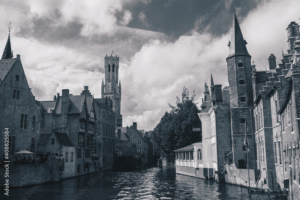 canal and medieval buildings in Bruges, Belgium