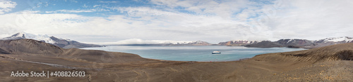 Slika na platnu Panorama of Telefon Bay within the crater of Deception Island in the South Shetland Islands