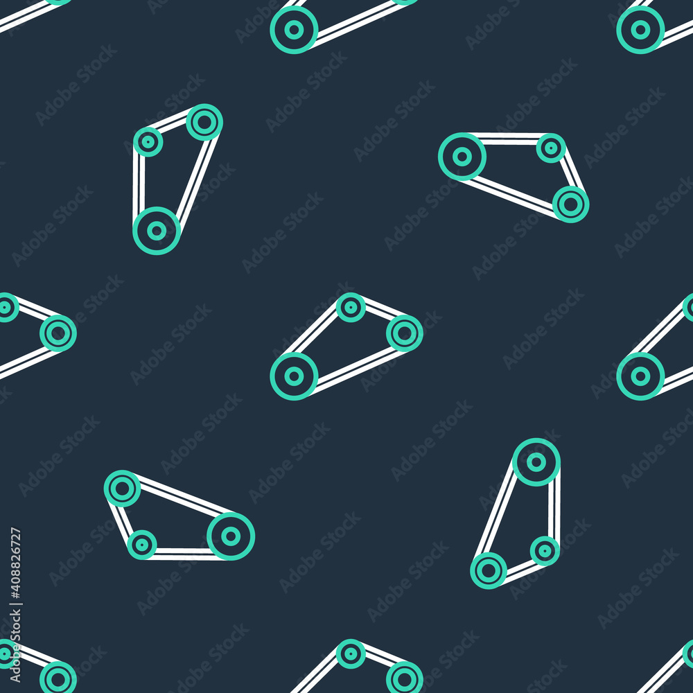 Line Timing belt kit icon isolated seamless pattern on black background. Vector. Line Timing belt kit icon isolated seamless pattern on black background. Vector.
