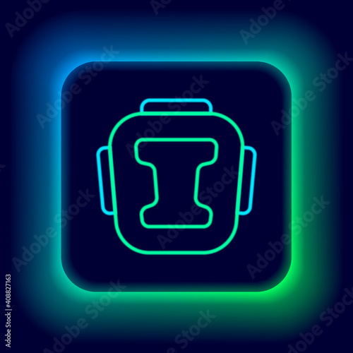 Glowing neon line Boxing helmet icon isolated on black background. Colorful outline concept. Vector.
