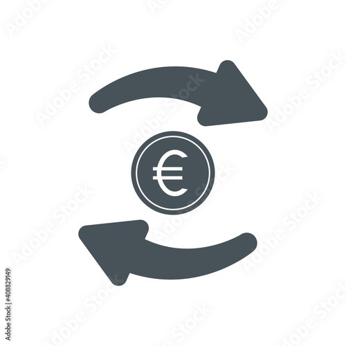Cash flow icon. Recycle euro coin symbol. Money and arrows sign. Vector isolated on white.
