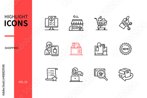 Shopping concept - line design style icons set