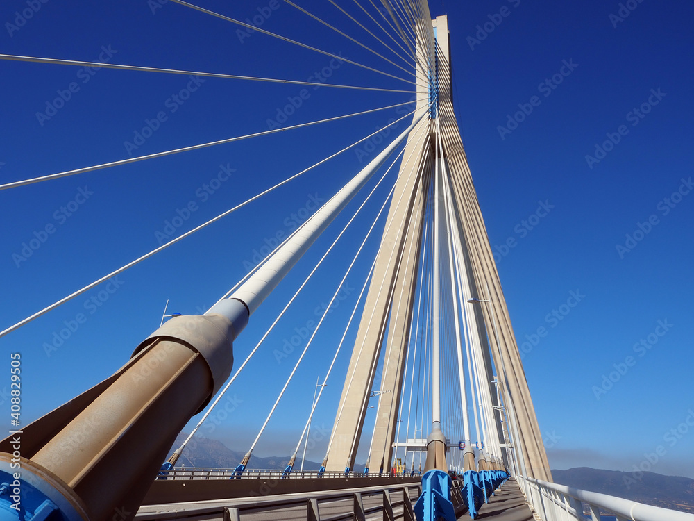 Fototapeta premium Detail of the Rio-Antirrio suspension bridge, Greece