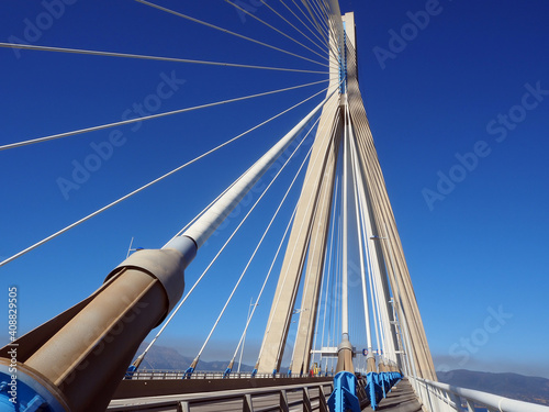Detail of the Rio-Antirrio suspension bridge, Greece