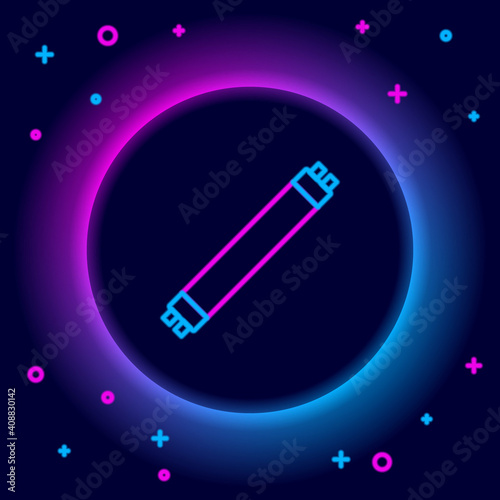 Glowing neon line Long luminescence fluorescent energy saving lamp icon isolated on black background. Colorful outline concept. Vector.