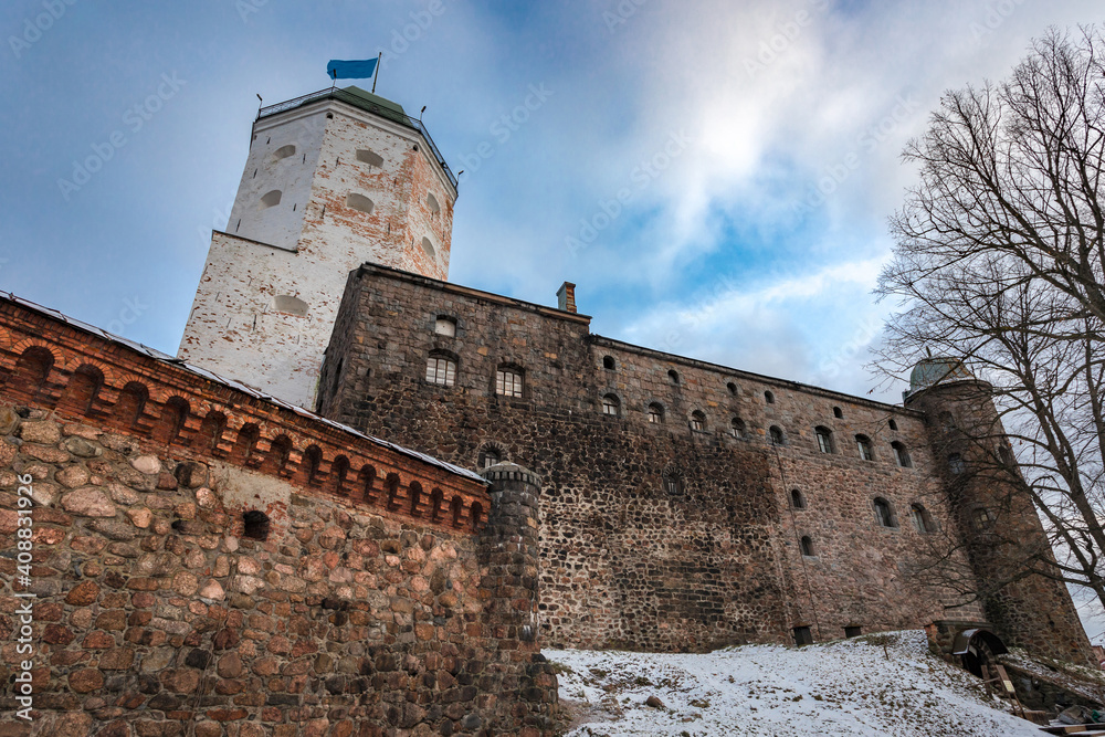 Vyborg, view of Vyborg castle during the day in winter