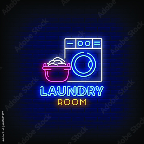 Laundry Room Logo Neon Signs Style Text Vector