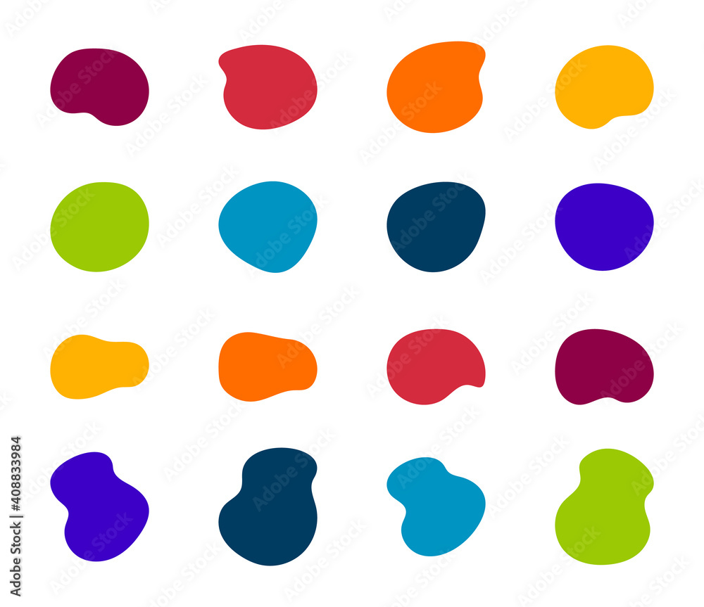 Blob shapes vector set. Organic abstract splodge elemets collection. Inkblot simple silhouette. Color, Black and white minimal forms isolated on white background. Blob shapes vector set. Organic abstract splodge elemets collection. Inkblot simple silhouette. Color, Black and white minimal forms isolated on white background.