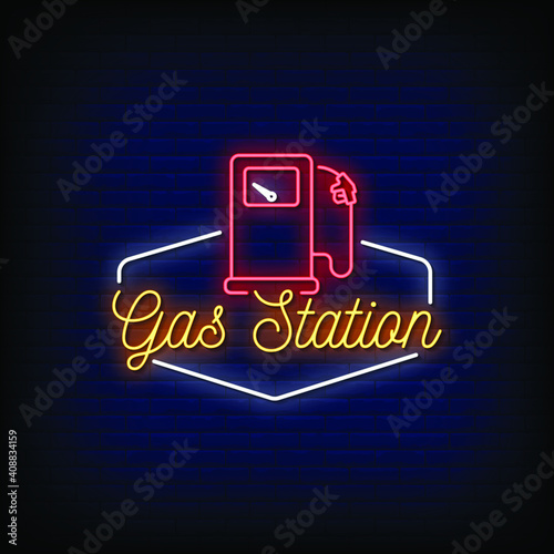 Gas Station Logo Neon Signs Style Text Vector