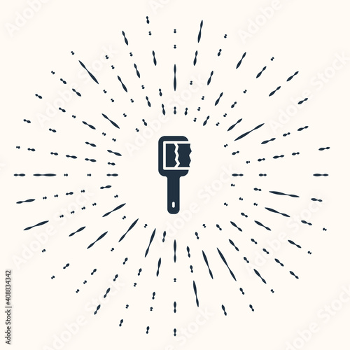 Grey Sauna brush icon isolated on beige background. Wooden brush with coarse bristles for washing in the bath. Anti cellulite massage. Abstract circle random dots. Vector.