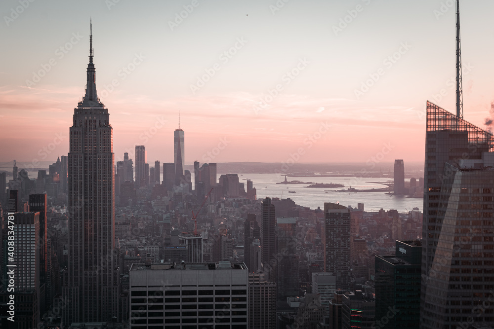 Manhattan and river Hudson view at sunset - New York, 2018