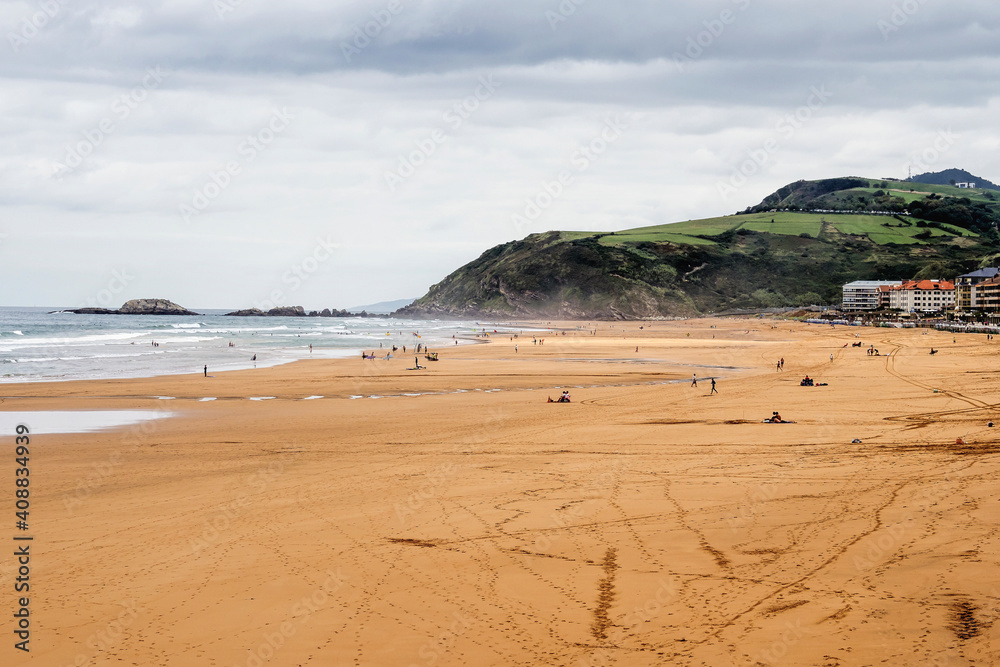 Zarautz beach in the Basque country, Spain. Landscape of wild beaches with nature