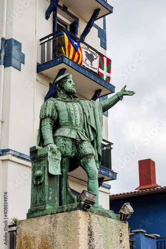 Juan Sebastian Elcano statue. in Getaria in the province of Gipuzkoa, Basque Country, Spain. photo