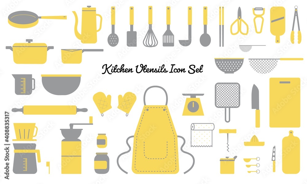 キッチン道具のアイコンセットのベクターイラスト