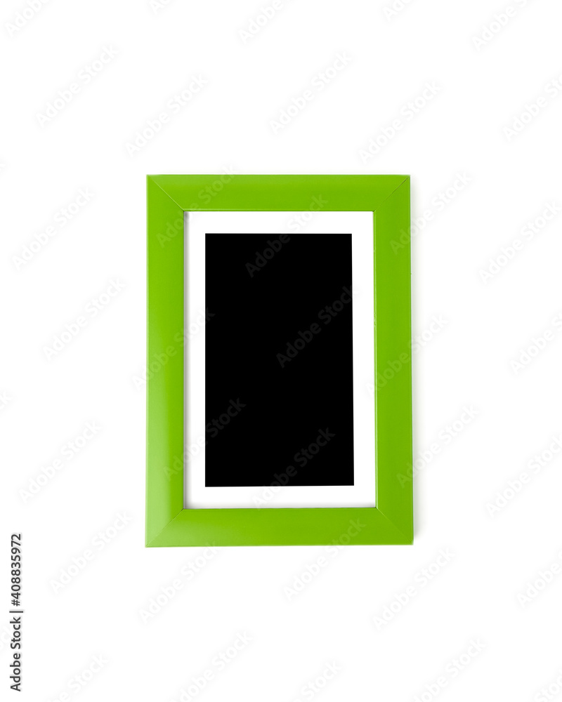 Modern green photo frame isolated in white background. Picture frame mockup.