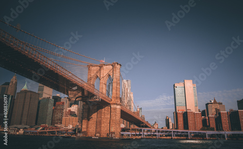 city bridge and city skyline Brooklyn New York classic views 