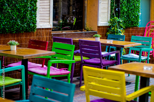 tables and chairs in cafe