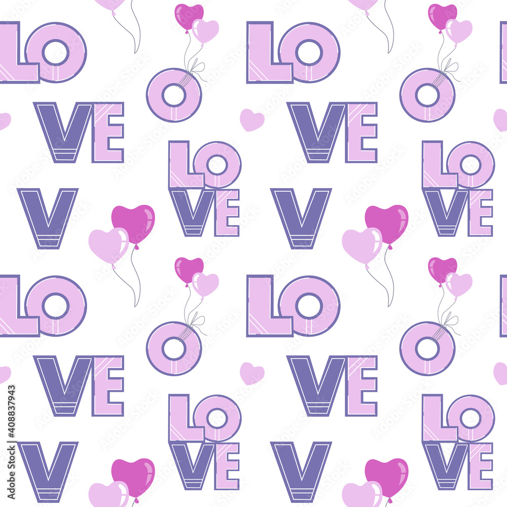 Romantic wallpaper. Vector seamless pattern with letters of word love and heart balloons. Romantic wallpaper. Vector seamless pattern with letters of word love and heart balloons.