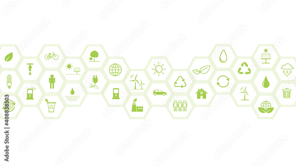Green Business template and background for Sustainability concept with flat icons Green Business template and background for Sustainability concept with flat icons