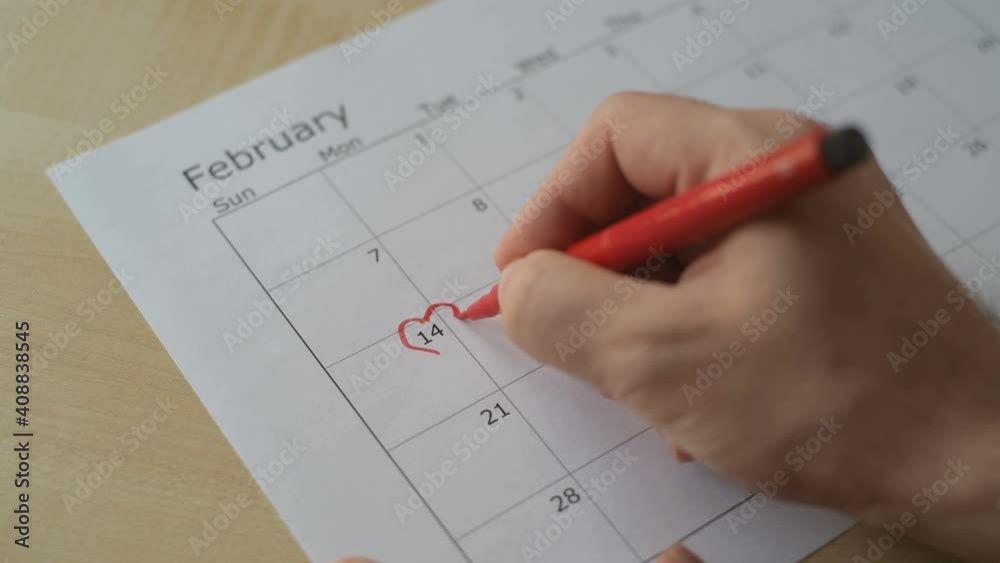 February 14th calendar date circled in red colour February 14th calendar date circled in red colour