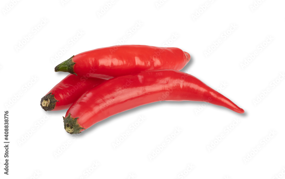Group of red chili peppers isolated over white background