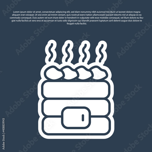Blue line Hot sauna stones icon isolated on blue background. Spa resort recreation, bathhouse relaxation. Hot stones on electric heater. Vector.