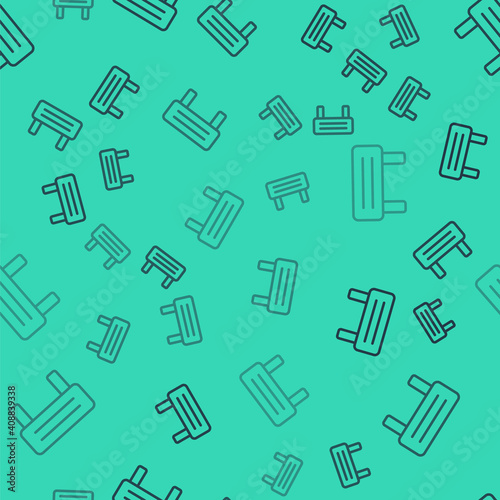 Black line Sauna wood bench icon isolated seamless pattern on green background. Vector.