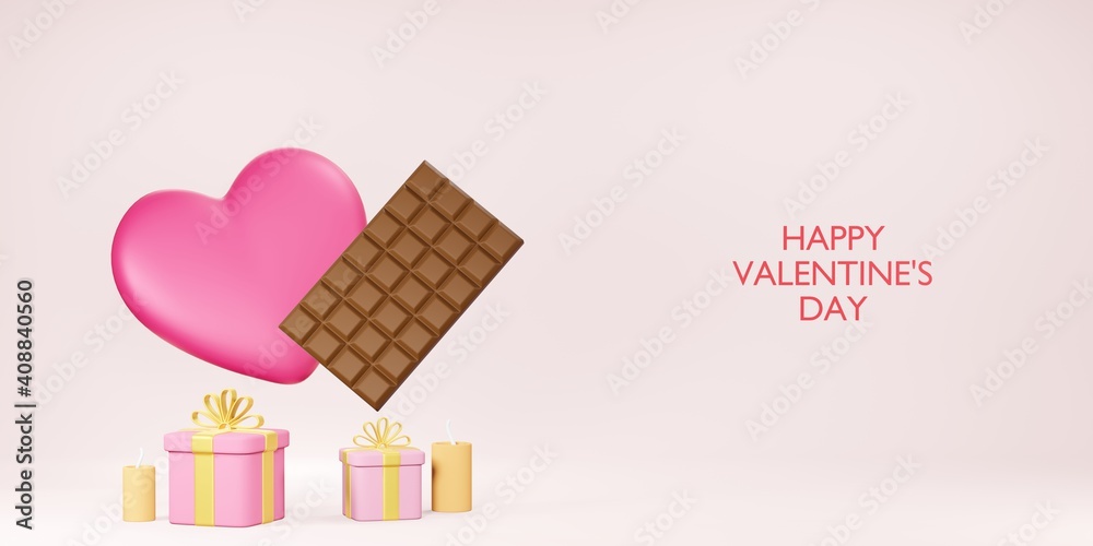Valentine's Day background with 3d hearts on red, Happy Valentine's Day, love creative concept. 3D render.