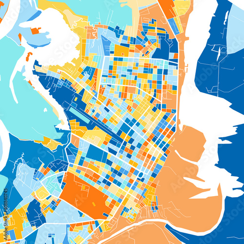 Art map of Iquitos, Peru in Blue Orange