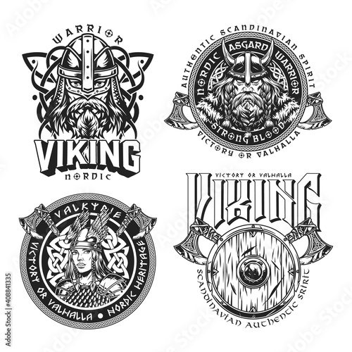 Medieval nordic viking emblems set photo