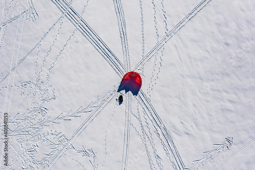 Tracks of snowkiting in Wayzata, Minnesota photo