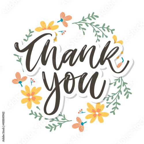 Cute Thank You Script Card Flowers Letter text