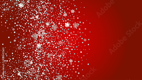 Christmas  Vector Background with Falling Glitter Snowflakes and Stars. Isolated on Transparent. Realistic Snow Twinkly Pattern. Glitter Overlay Print. Winter Party. Design for Banner, Poster.