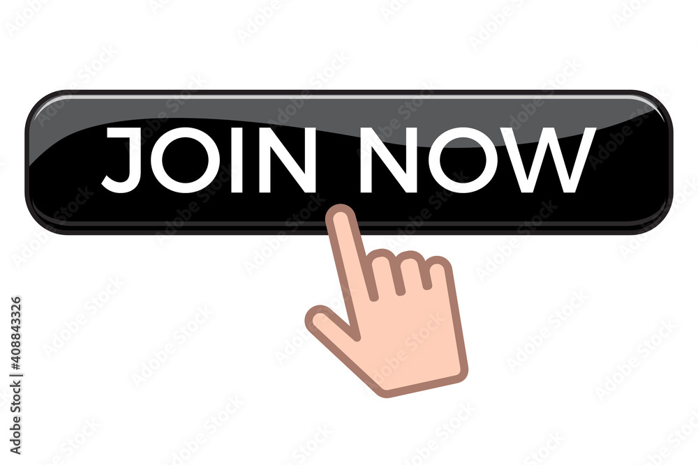 Hand clicking join us button isolated on white background Hand clicking join us button isolated on white background