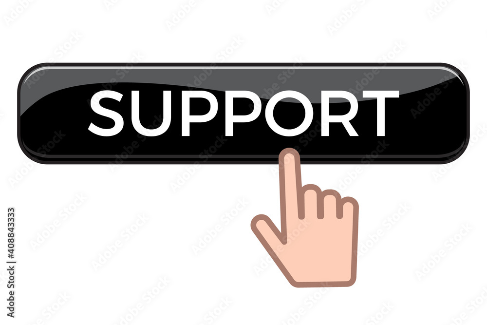 Hand clicking support button isolated on white background Hand clicking support button isolated on white background