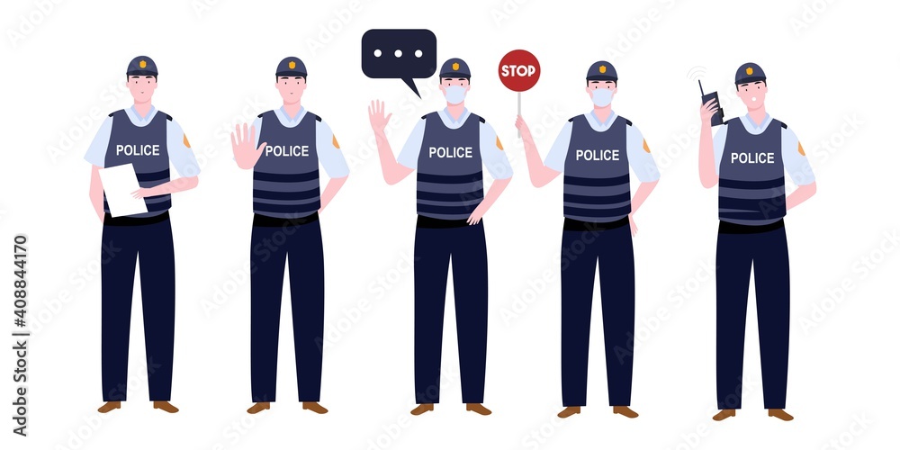 Obraz premium Big set of police character with various activities
