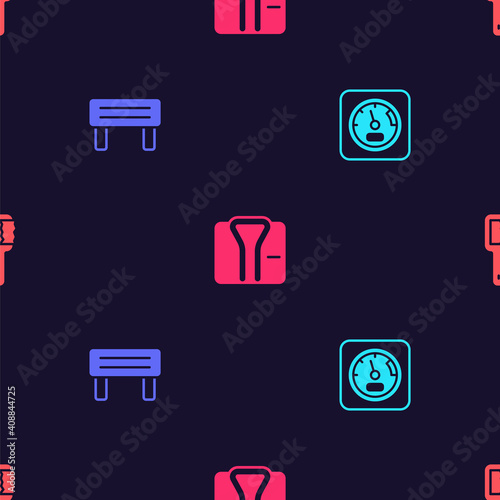 Set Sauna thermometer, wood bench, Bathrobe and brush on seamless pattern. Vector.