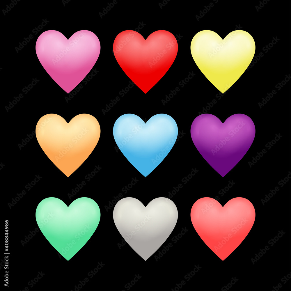 Multicolor heart icons set. 3D style.