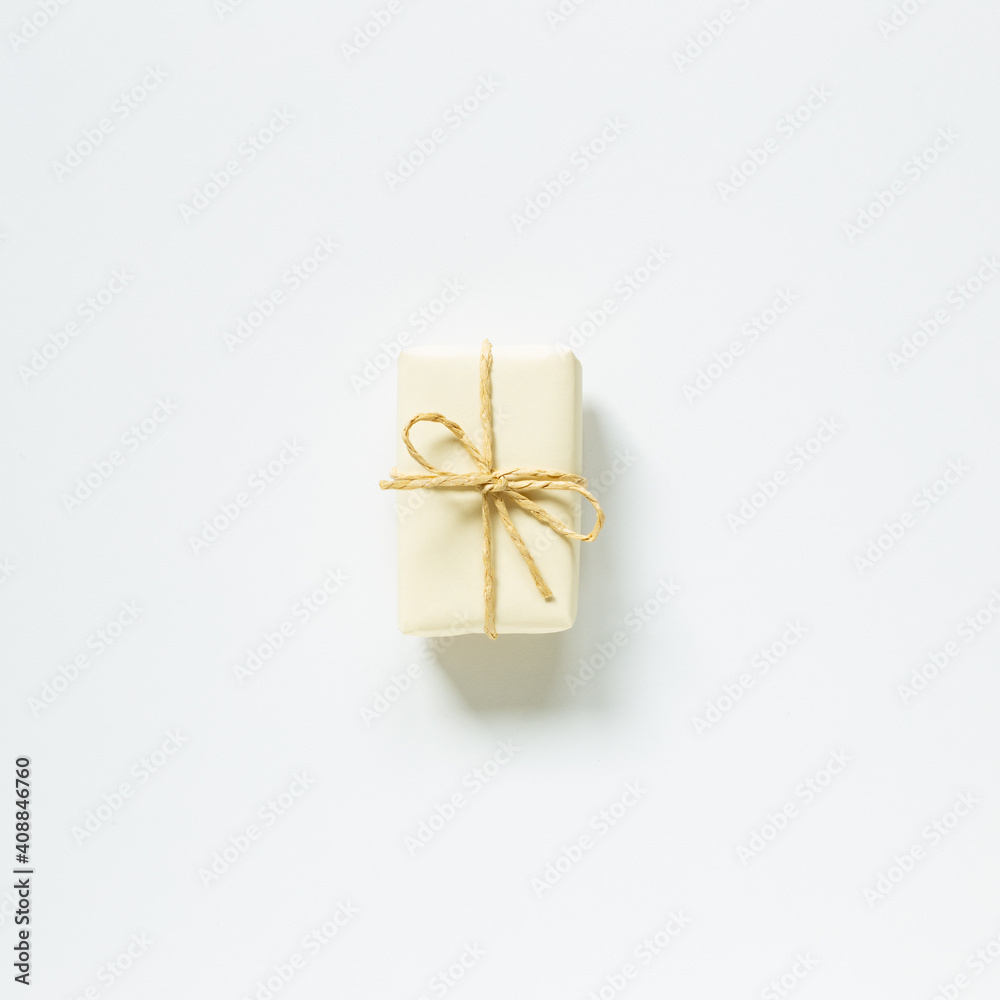 Ivory gift box isolated on white background. top view, copy space