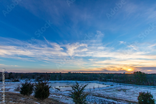 Sunset over park