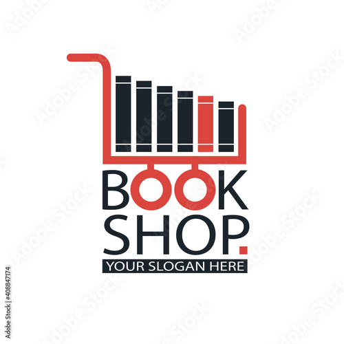 book store emblem with cart and books isolated on white background