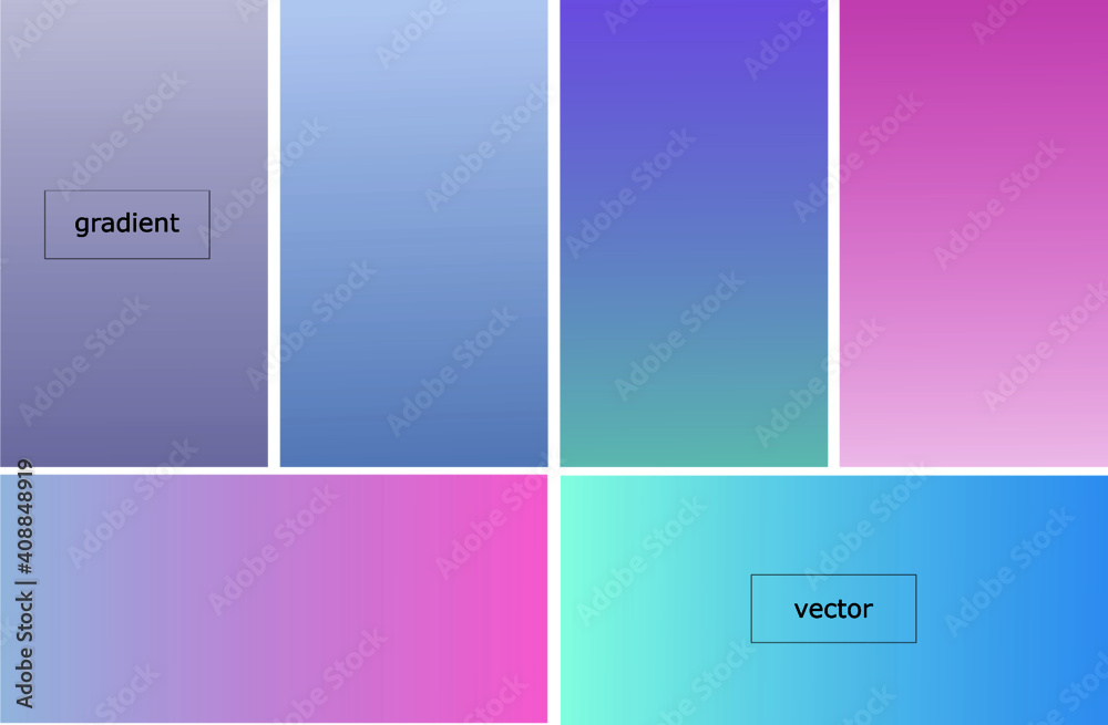 Gradient vector backgrounds set. Collection of cold colors green and blue shades gradients. Abstract smoot color blend designs