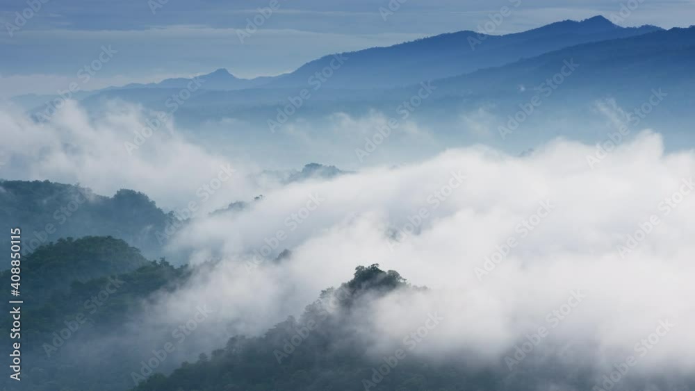 Time lapse video 4k, Aerial view Beautiful of morning scenery Golden light sunrise And the mist flows on high mountains Time lapse video 4k, Aerial view Beautiful of morning scenery Golden light sunrise And the mist flows on high mountains