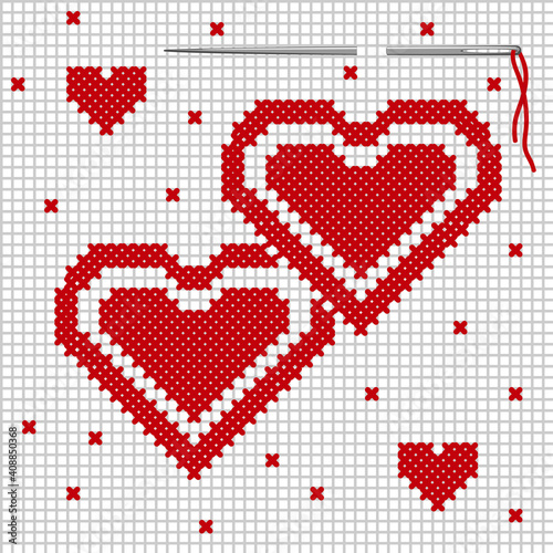 Vector illustration of a heart. The image of the heart in the form of embroidery. A symbol of love and loyalty