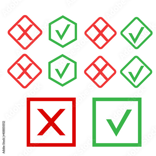 Yes and no accept. Approve sign. Check and choice icons