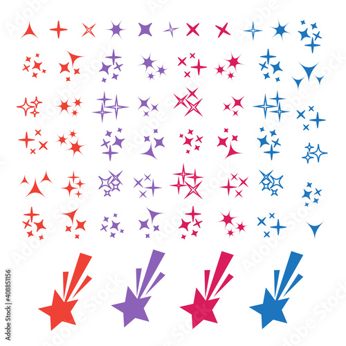 Sparkle lights stars set. Bright firework, decoration twinkle, shiny flash