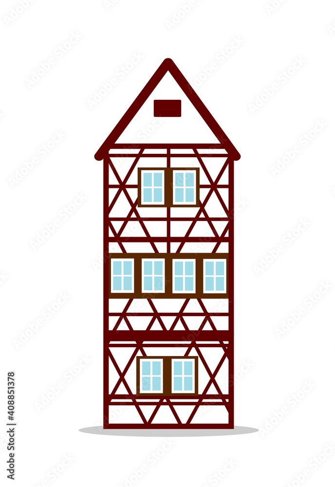 Old german house with red wooden beams. colored half timbered building. Flat facades of european framing houses, cottages. Old german house with red wooden beams. colored half timbered building. Flat facades of european framing houses, cottages.