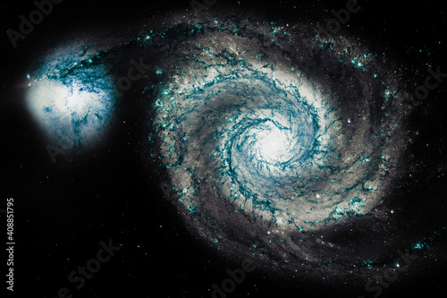 Spiral galaxy M51, Whirlpool Galaxy, space background photo